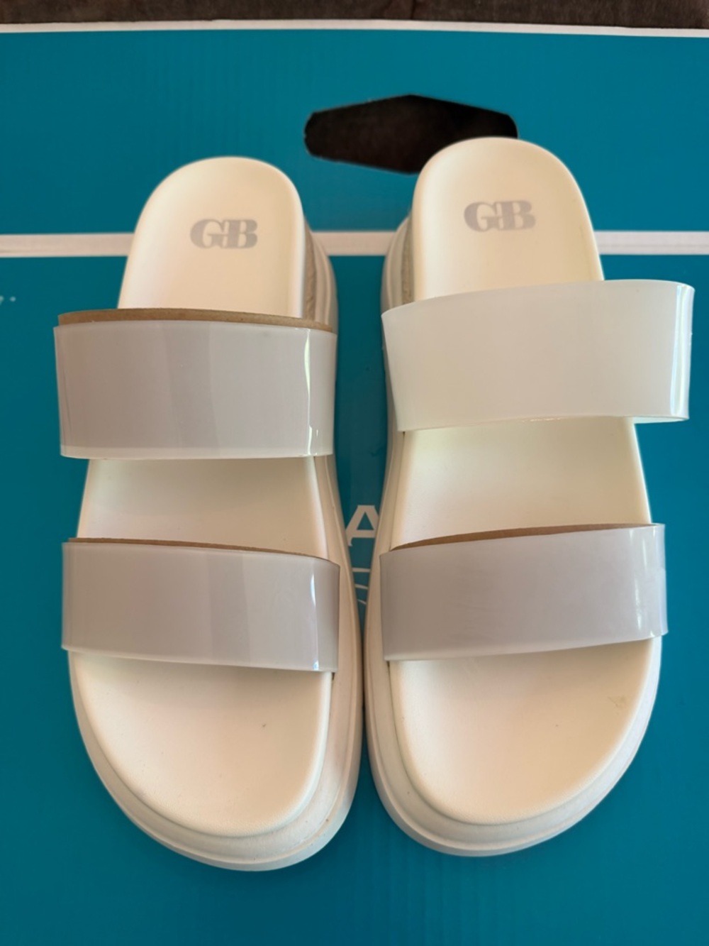 Gianni Bini White Double-Strap Glossy Slide Sandals